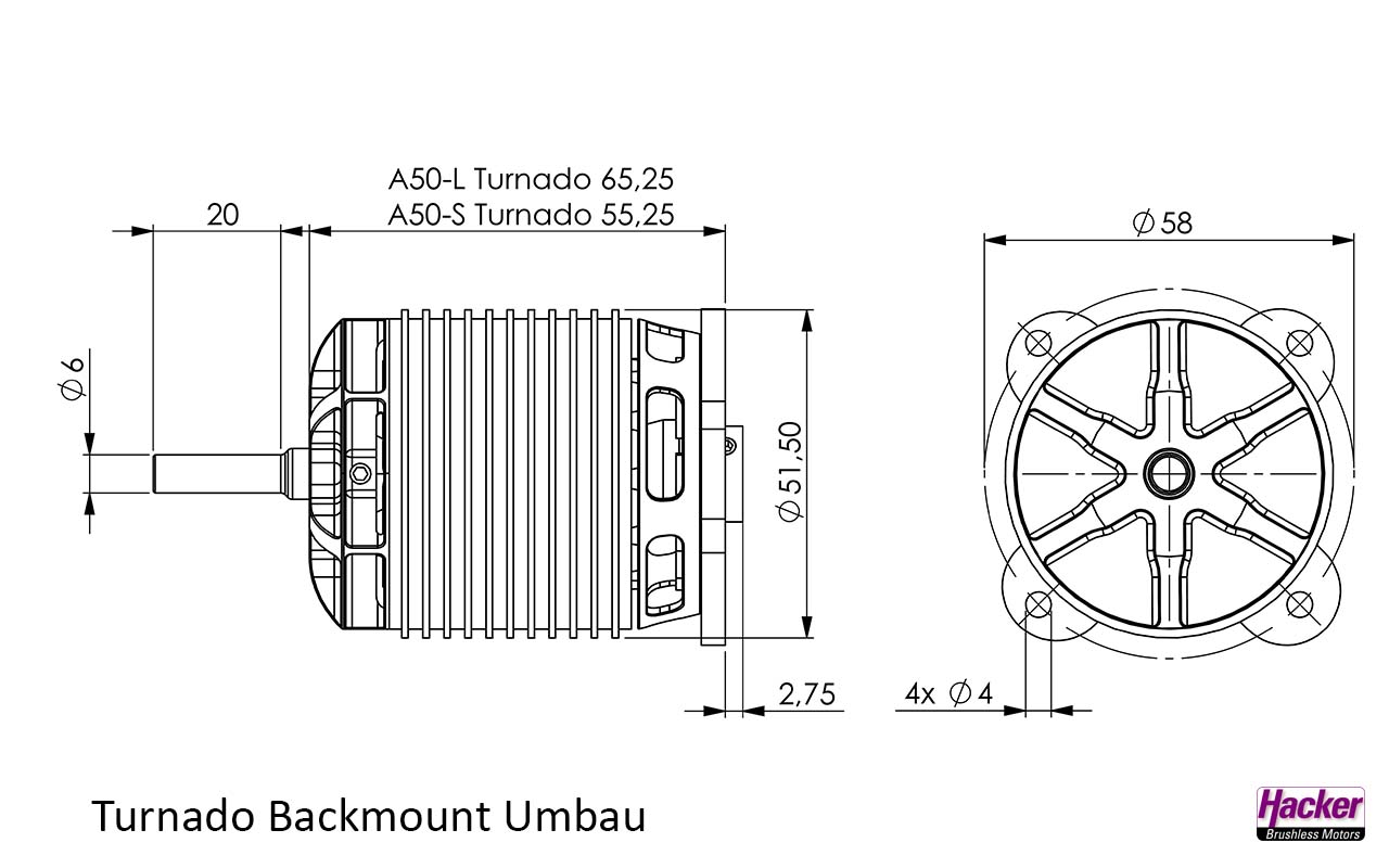 15726043 Hacker A50-10L Turnado V4 kv530 (with long shaft)